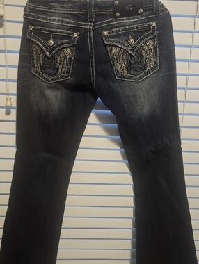 Miss Me Dark Wash Boot Cut Jeans with Contrast Stitching